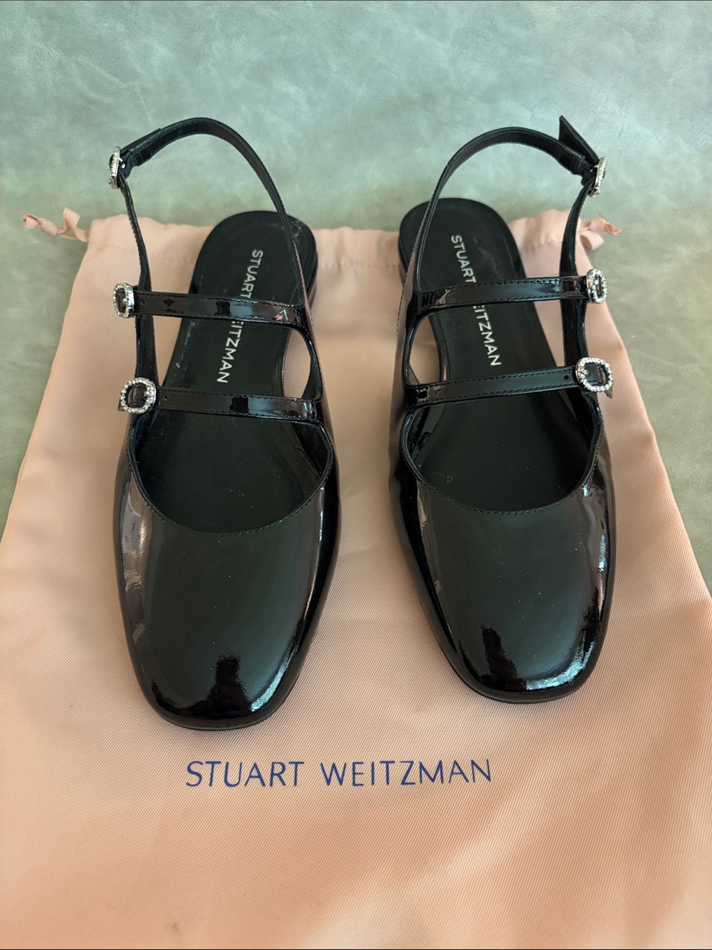 Stuart Weitzman Black Patent Strap Slingback Flats